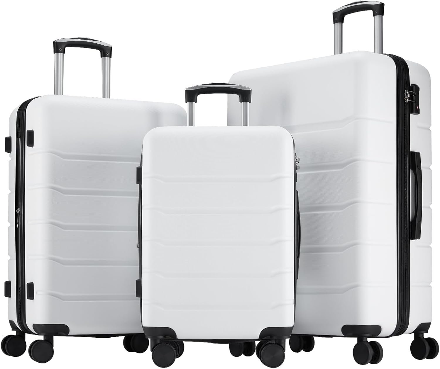 OLIXIS 3-Piece Suitcase Set, Hardside Luggages with Spinner Wheels, Lightweight ABS Hard Shell Travel Luggage, Expandable Carry-On Suitcase with TSA Approved Lock–White(20+24+28 Inch)