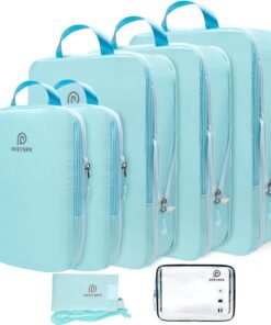 PFEYRPK Lightweight Compression Packing Cubes for Suitcases, Compressible Expandable Travel Packing Organizer with Clear Toiletries and Backpack Bag, Travel Essentials for Carry on Luggage 7 Set