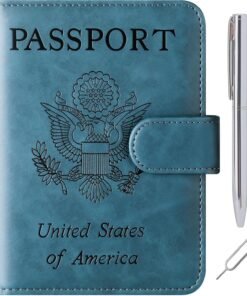 Passport Holder Cover Wallet Travel Essentials Leather Rfid Blocking Case Vacation Luggage Must Haves Travel Accessories for Men Women (120#Blue)