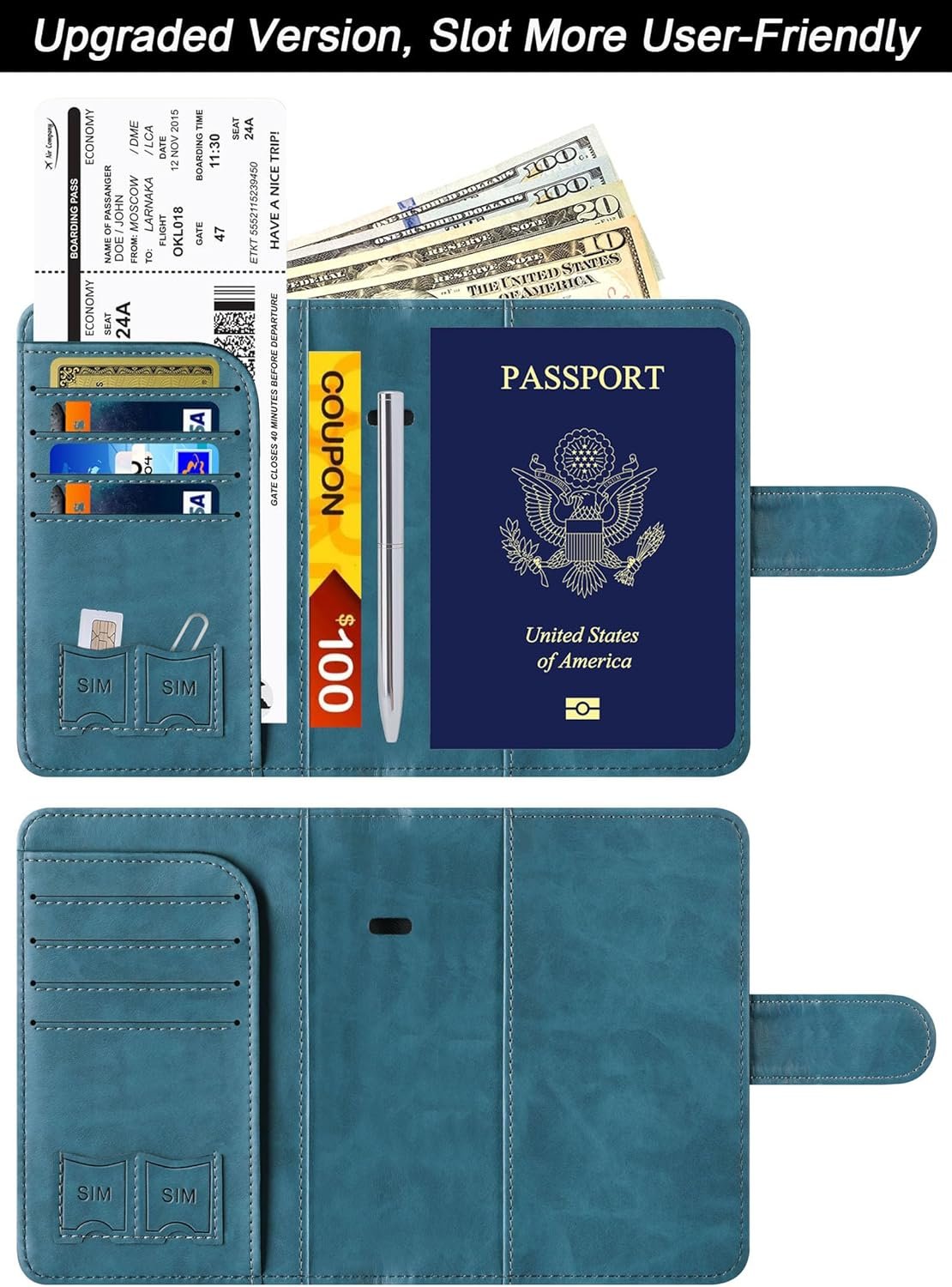 Passport Holder Cover Wallet Travel Essentials Leather Rfid Blocking Case Vacation Luggage Must Haves Travel Accessories for Men Women 120Blue.jpg