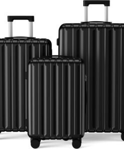 SHOWKOO Luggage Sets 3 Piece 100% PC Ultra Tough Hardside Expandable Suitcases Sets with TSA Lock Double Spinner Wheels (20in/24in/28in, Black