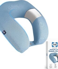 Sealy Ergonomic Memory Foam Travel Neck Pillow - Premium Cervical Neck Pillow for Airplanes, Designed for Comfort, Adaptive Ergonomic Support, Travel Essentials, Blue
