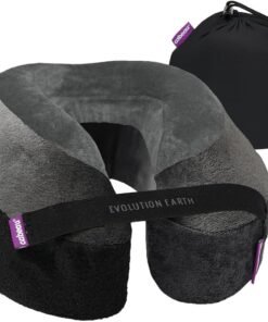 Softest Neck Pillow Ever for Travel – Evolution Earth Deluxe – 360° Head, Neck and Chin Support for Sleeping – Sustainable Memory Foam - Removable, Washable Cover with Compact Carrying Case (Wind)