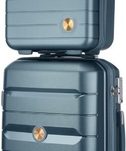 Somago 20" Carry On Luggage and 14" Mini Cosmetic Cases Travel Set Lightweight Polypropylene Suitcase with TSA Lock YKK Zipper Hardside Luggage with Spinner Wheels (2 Piece Set, Ice Blue)