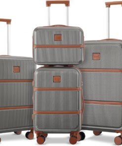 Suitour Expandable 4-Piece Luggage Set (14" 19" 23" 27") ABS Hardside Suitcase Sets with Spinner Wheels Checked Luggage Travel Suitcase