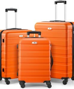 Suitour Luggage 3 Piece Sets Hard Shell Luggage Set with Spinner Wheels, TSA Lock, 20 24 28 inch Travel Suitcase Sets, Orange