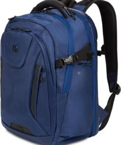 SwissGear Travel Tech Elite Laptop Backpack – Fits Laptops up to 16” – ScanSmart TSA-Friendly Backpack with USB Port, Shoe Compartment & Organizer Pockets – Navy Ballistic