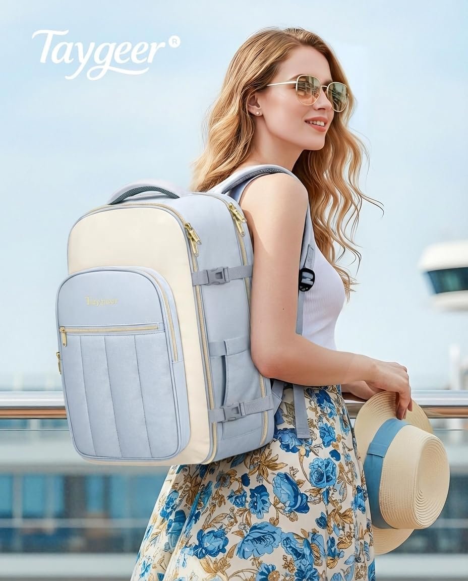 Taygeer Quilted 40L Travel Backpack with Connected Compartments Underseat Puffer Luggage Backpack with 3 Packing Cubes TSA Flight Approved Travel Carry on Bag Fits 17.3 inch Laptop for Women Blue.jpg