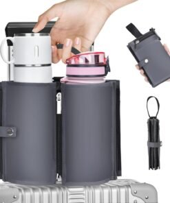 Travel Cup Holder for Suitcase, Portable Foldable Luggage Cup Holder, Free Hand Drink Caddy, Creative Travel Accessories, Gift for Travelers (Dark Gray)