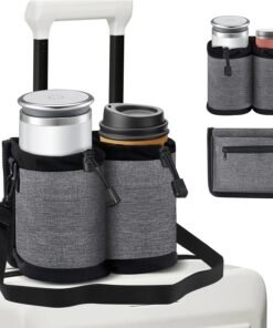Travel Essentials Luggage Cup Holder for Suitcases Free Hands, Travel Accessories, Carry on Beverage Cup Holder Attachment, Luggage Cup Caddy Gifts for Flight Attendants, Business, Travelers, Gray