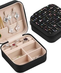 Travel Essentials: Stylish Portable Mini jewelry box, Travel jewelry organizer, Travel jewelry case. Portable jewelry case for travel. Thank you gifts for women, Birthday gifts for girls. (black)