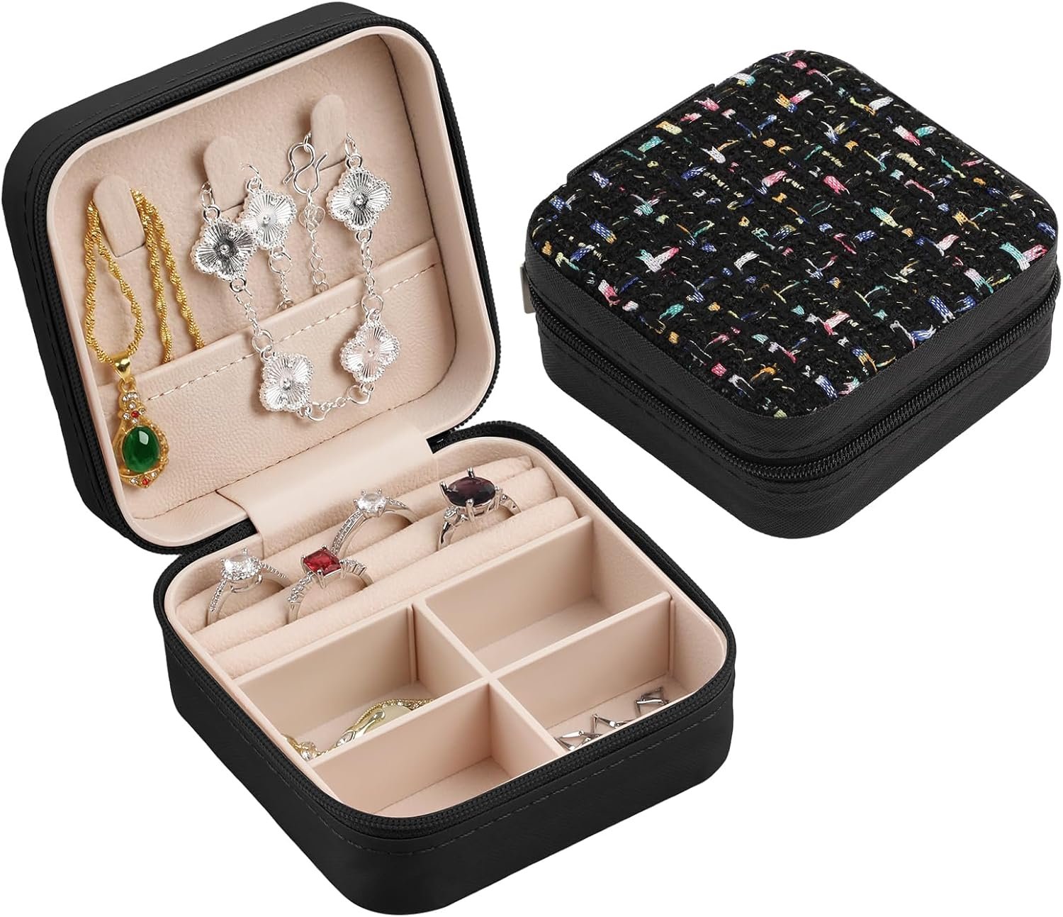 Travel Essentials: Stylish Portable Mini jewelry box, Travel jewelry organizer, Travel jewelry case. Portable jewelry case for travel. Thank you gifts for women, Birthday gifts for girls. (black)