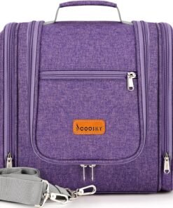 Travel Hanging Toiletry Bag for Women and Men, 6 Organizer Compartments, Holds Full Size Bottles, Extra Large Cosmetic Accessories, Makeup essentials, Bathroom Water-resistant Toiletries Bag, Purple