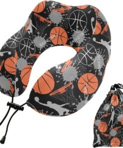 Travel Neck Pillow Basketball Sport Memory Foam Head Support Soft Pillows with Storage Bag U-Shape Pillow for Cars Long Flights Sleeping Girls Boys Adults Gift