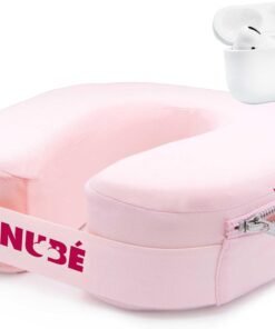 Travel Neck Pillow – Ultra Lightweight & Comfortable Memory Foam with Zipper Storage for Airplane, Car & Home Travel Accessory for Head & Neck with Cooling, Breathable & Washable Fabric – Pink