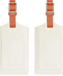 Travelambo Luggage Tags for Suitcases Faux Leather Privacy Protection 2 Pack Bag Tags Travel Accessories Essential, Cross White