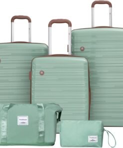 Tripcomp Luggage set 5 Piece Suitcases with Wheels, Lightweight PP Hardshell Carry On and Checked luggage with TSA lock a travel bag and a toiletry bag (20/24/28), Green