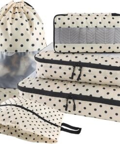 U+U 5 Set Packing Cubes for Travel Essentials Ultralight Luggage Packing Organizers with Laundry Bag and Shoe Bag for Vacation, Business Trip and Camping (Polka Dot)