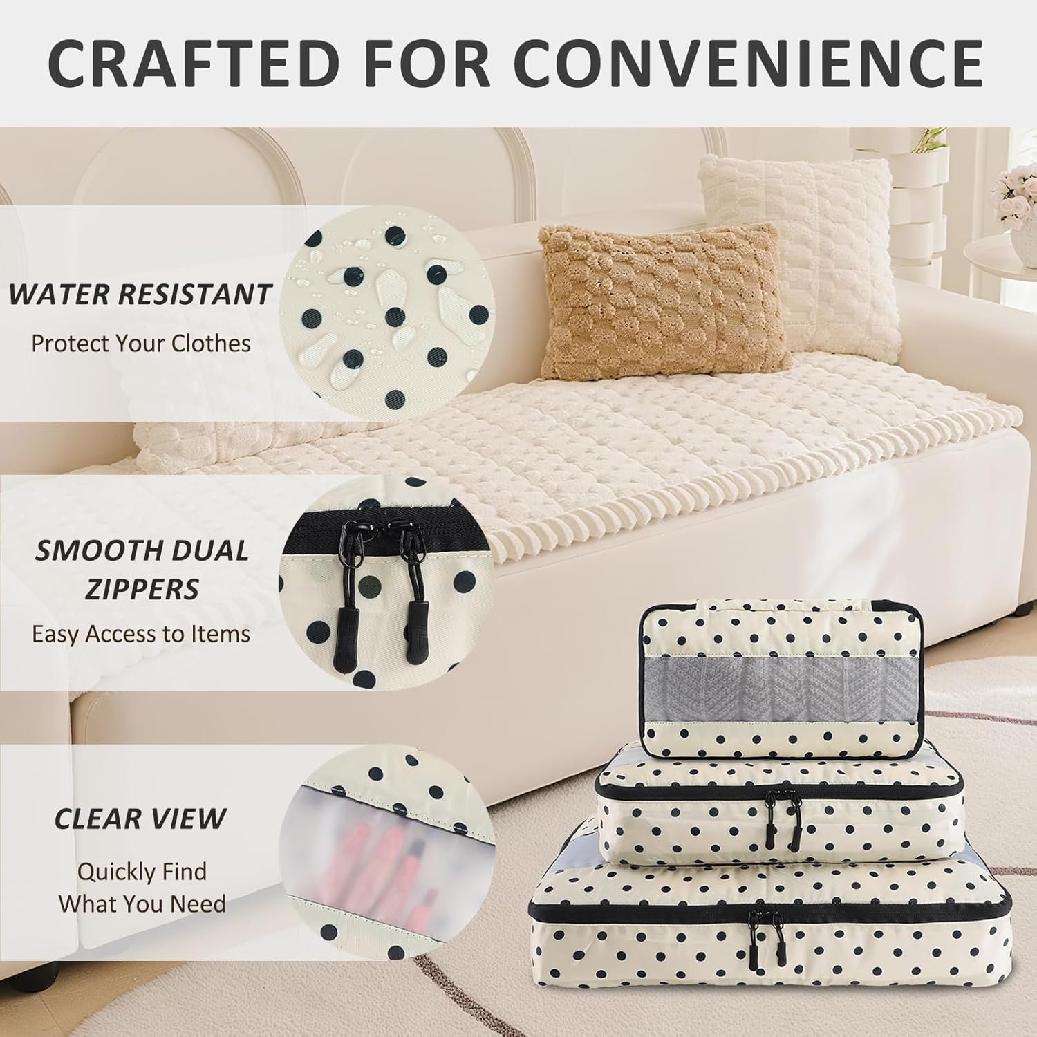 UU 5 Set Packing Cubes for Travel Essentials Ultralight Luggage Packing Organizers with Laundry Bag and Shoe Bag for Vacation Business Trip and Camping Polka Dot.jpg
