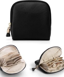 VLANDO Small Jewelry Travel Case,Travel Essentials for Women,Jewelry Pouch Bags with Zipper,Velvet Jewelry Organizer Storage Bag for Bracelet Rings Earring-Black