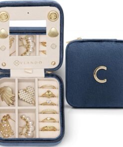 Vlando Travel Essentials for Women Jewelry Box, Travel Accessories for Teen Girl Trendy Stuff, Necklace Earrings Ring Organizer, Travel Must Have - Letter C, Dark Blue