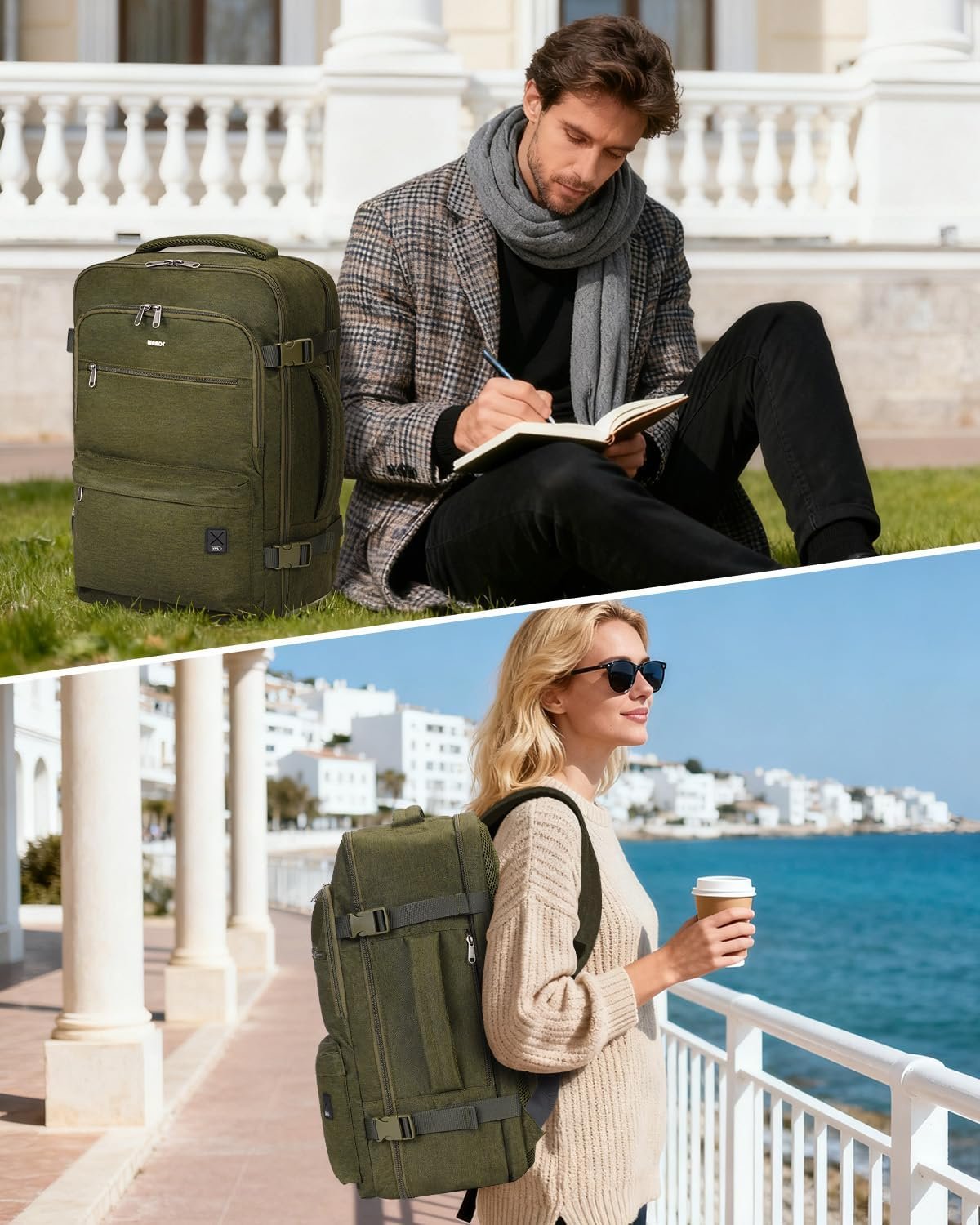 WANDF Travel Backpack For Spirit Airlines Personal Item Bag 18x14x8 with Wet Pocket 17 Inch Laptop Backpack for Men Women（Dark Green）.jpg