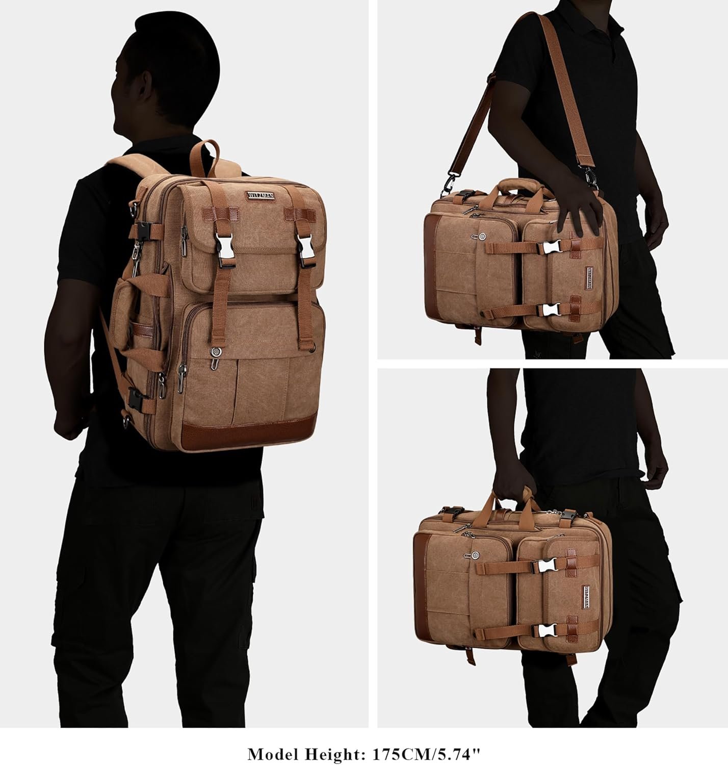 WITZMAN Canvas Travel Backpack for Men Large Laptop Backpack Fit 16 inch Carry on Airline Approved Convertible Shoulder RucksackA6617 3 Brown.jpg