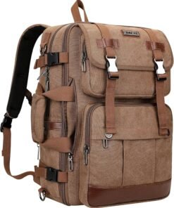 WITZMAN Canvas Travel Backpack for Men Large Laptop Backpack Fit 16 inch Carry-on Airline Approved Convertible Shoulder Rucksack(A6617-3 Brown)