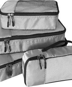 WTREE 4-Piece Packing Cubes Travel Accessories Set for Suitcases - Luggage Organizer Bags with Double Zipper - Mesh Top - Small/Medium/Large/Slim - Grey