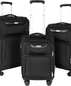 WireHot 3-Piece Softside Expandable Luggage Set with Front Open Pocket, Lightweight and Durable Oxford Fabric Suitcase Set with TSA Lock (Black, 20in/24in/28in)
