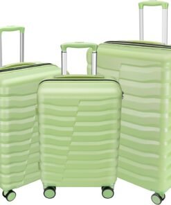 WireHot Lightweight Luggage with Spinner Wheels & YKK Zipper, 3-Piece Travel Suitcase ABS+PC Hardshell Luggage Set with TSA Lock, Light Avocado Green (20+24+28 inch)