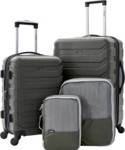 Wrangler 4 Piece Miami Luggage and Packing Cubes Set, Olive Green