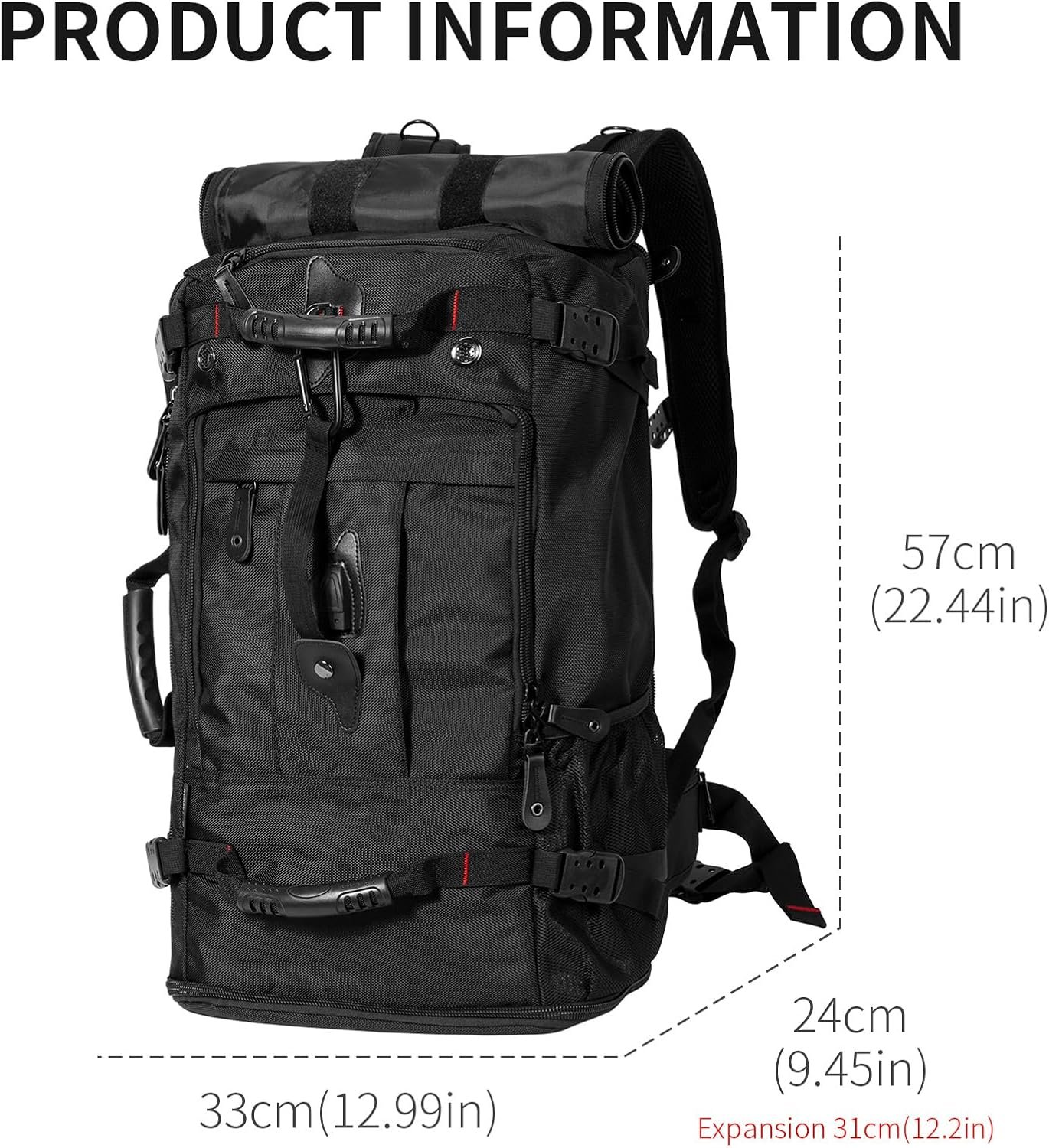 YOUMIAN Large Capacity For Travel Hiking Sports Carry On Backpack Durable Convertible Duffle Bag Laptop airplane black 60L Large.jpg