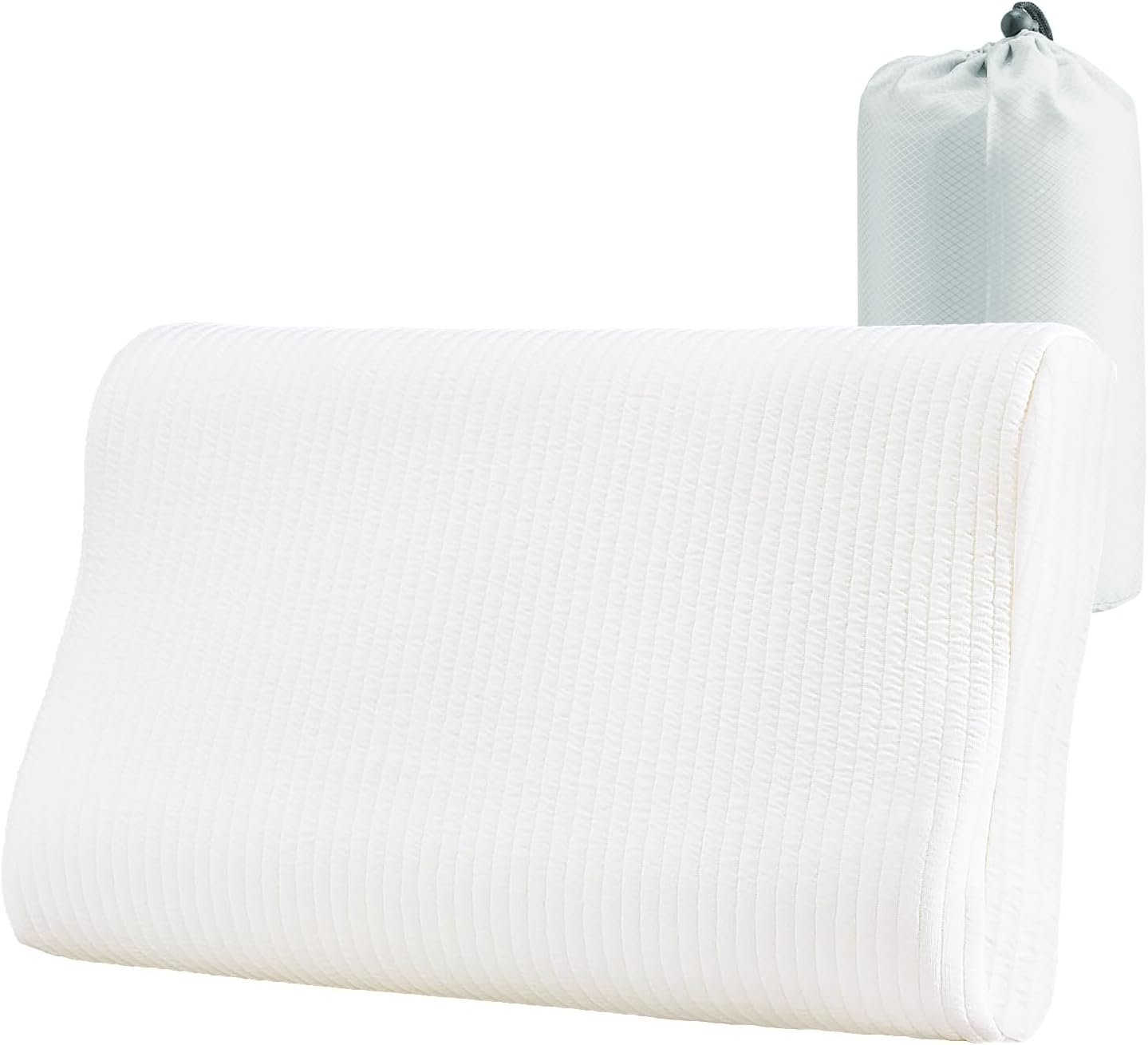 YOUR MOON Memory Foam Travel Pillow, Pure Cotton Cover, Ergonomic Wave Compressible Camping Pillow for Sleeping, Portable Backpacking Neck Support Pillows for Hiking, Car & Airplane (Off White)