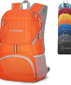 ZOMAKE Lightweight Packable Backpack 35L, Light Foldable Backpacks Water Resistant Collapsible Hiking Bag, Compact Folding Day Pack for Travel Camping(Orange)