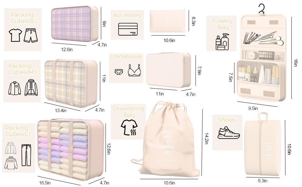 8 Set Packing Cubes Luggage