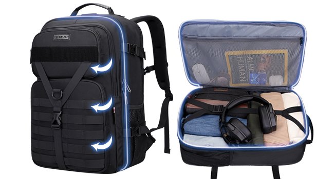WITZMAN Carry On Travel Backpack for Men Women Large Convertible 45L Nylon Duffle Luggage Bag