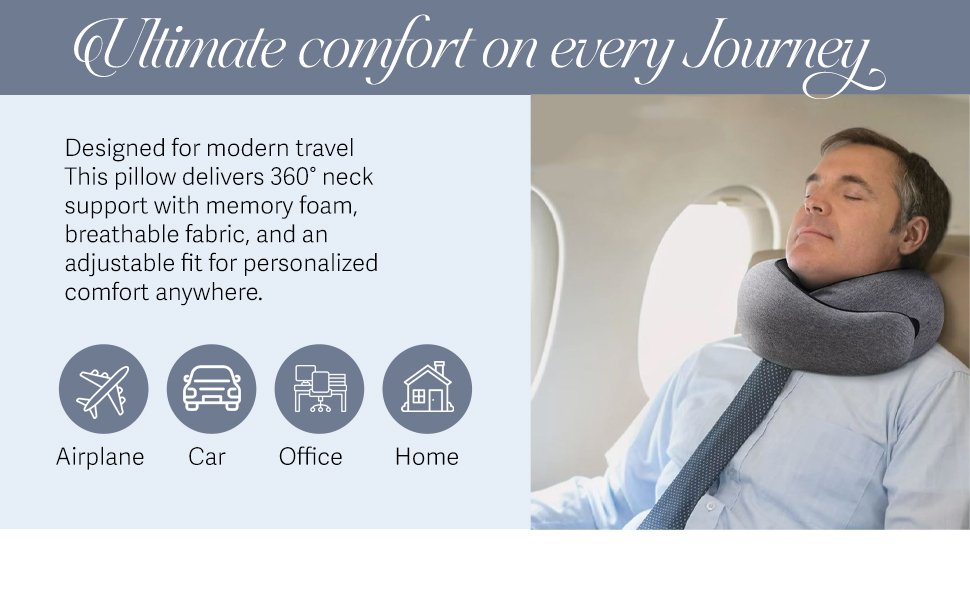 memory foam travel neck pillow for airplane ergonomic 360° neck support cushion adjustable