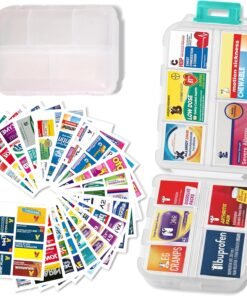 iouwei Pill Organizer With Medicine Labels - 7 Day Travel Daily Container, Mini Medication Storage Case, White With 161 Labels