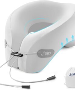 jiaao Travel Pillow Memory Foam Neck Pillow for Airplanes with Adjustable Drawstring Support, Gray Travel Neck Pillow for Flights, Road Trips, Trains & Everyday Travel
