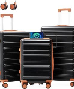 luggage sets 3 Piece with Spinner Wheel,100% PC Material Lightweight Durable,Expandable Carry On Travel Hardside Suitcase sets with TSA Lock for Men and Women (Black+brown)