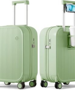 mixi Carry On Luggage with Cup Phone Holder Hard Shell Rolling Travel Suitcase with Spinner Wheels,20 Inch Avocado Green