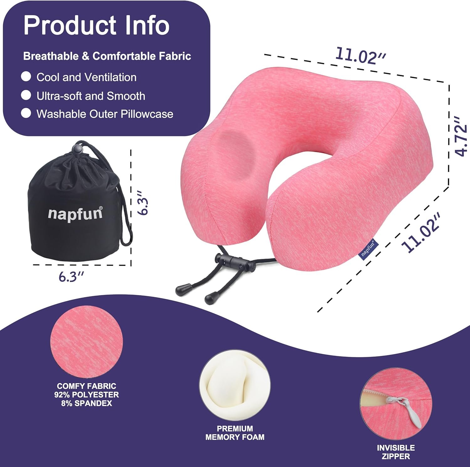 Napfun Neck Pillow for Traveling Upgraded Travel Neck Pillow for Airplane 100 Pure Memory Foam Travel Pillow for Flight Headrest Sleep Portable Plane Accessories Rose.jpg